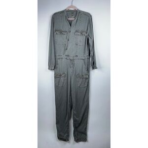NSF Asymmetric Button Front Jumpsuit Long Sleeve Green Gray Relaxed Miche Small